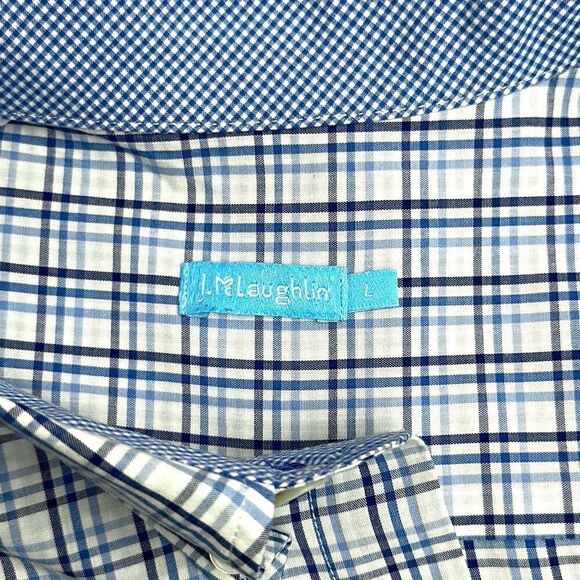 J. McLaughlin Casual Button Down Shirt Men’s Blue White Plaid Cotton L - Picture 9 of 10